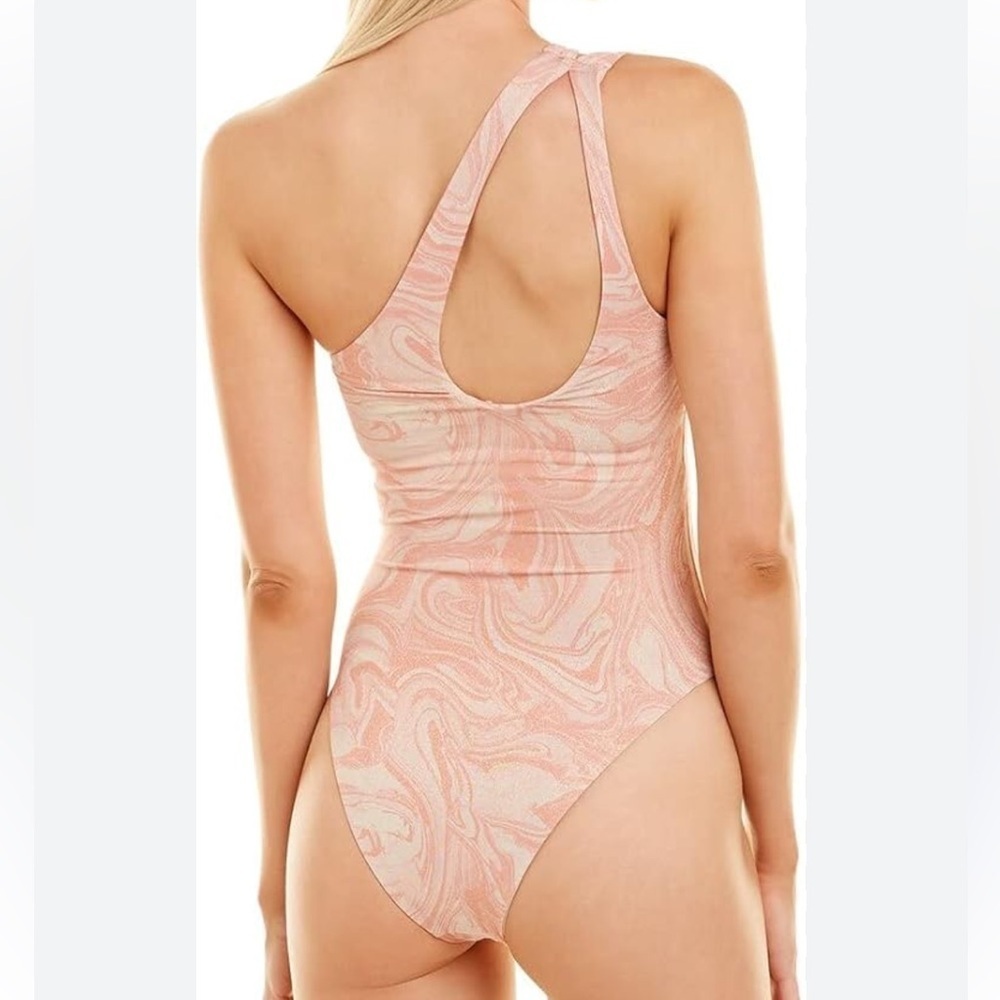l*space Pink Marble One-Shoulder One-Piece‎ Swimsuit